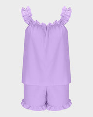 2-Piece Soft Pajama Set with Ruffle Tank Top & Shorts