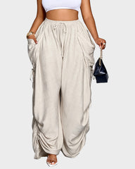 Adjustable Side-Drawstring Wide-Leg Pants