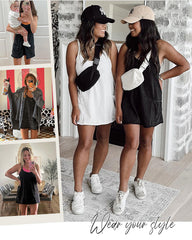 Adjustable Strap Active Mini Dress with Built-In Shorts & Pockets