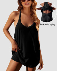 Adjustable Strap Active Mini Dress with Built-In Shorts & Pockets