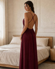 Backless Drawstring Maxi Cami Dress