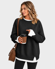 Faux-Layer Rib-Trim Oversized Crewneck Sweatshirt