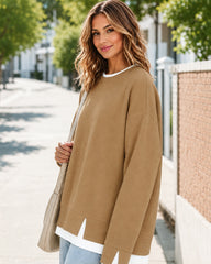Faux-Layer Rib-Trim Oversized Crewneck Sweatshirt