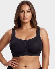 Front-Closure Square-Neck Breathable Minimizer Bra