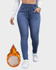 High Waist Fleece-Lined Denim Jeans
