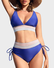 High Waisted Tummy Control Color Block Bikini Sets