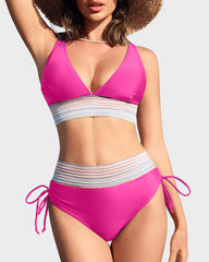 High Waisted Tummy Control Color Block Bikini Sets