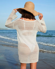 Long Sleeve Crochet Swim Cover Up Beach Dress