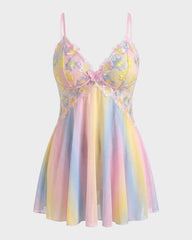 Plus Size Rainbow Ombre Sheer Babydoll Nightgown