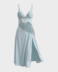 Sheer Embroidered Slit Lace Babydoll