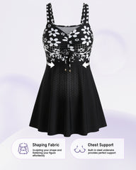 Sleeveless Floral Swimdress & Bottom Set with Adjustable Bust Tie