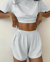 Women Striped Crop Pajama Loungewear Set