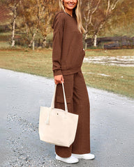 2-Piece Knit Hoodie & Wide Leg Pants Outfit