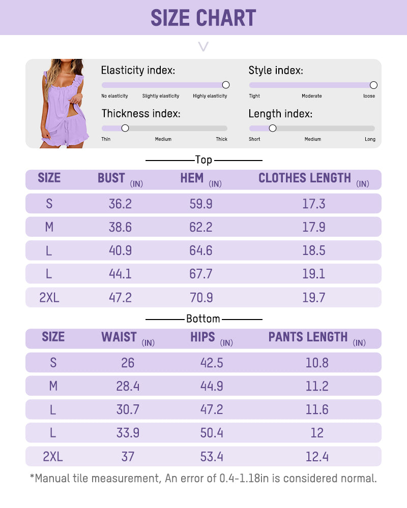 2-Piece Soft Pajama Set with Ruffle Tank Top & Shorts