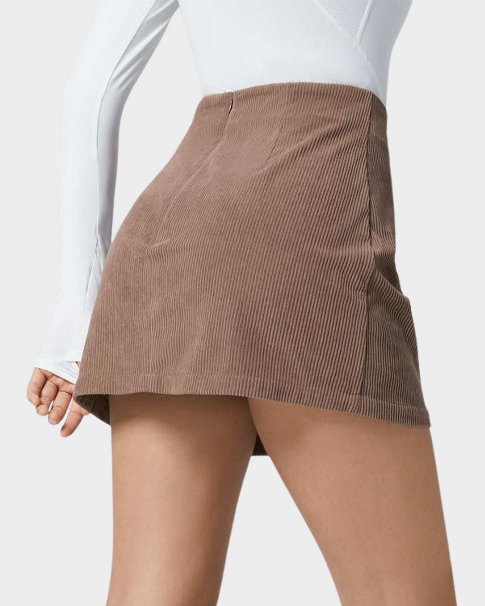 2-in-1 High Waisted Corduroy A-Line Skirt