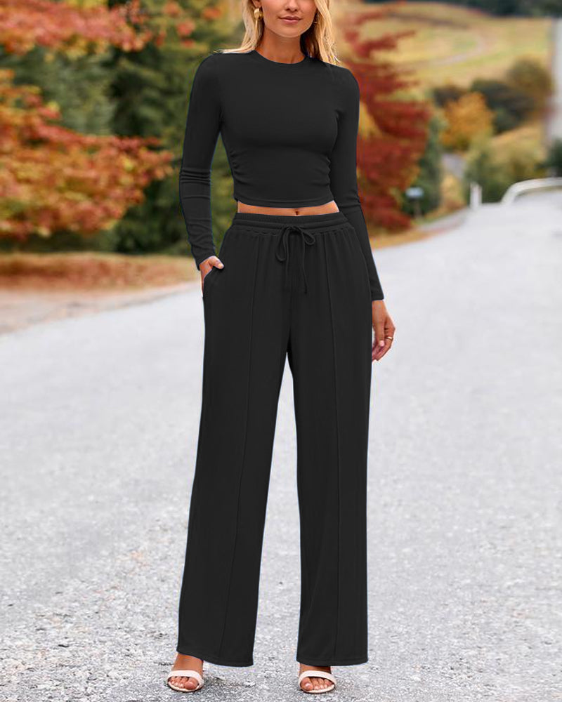 2 Piece Lounge Set with Wide Leg Pants