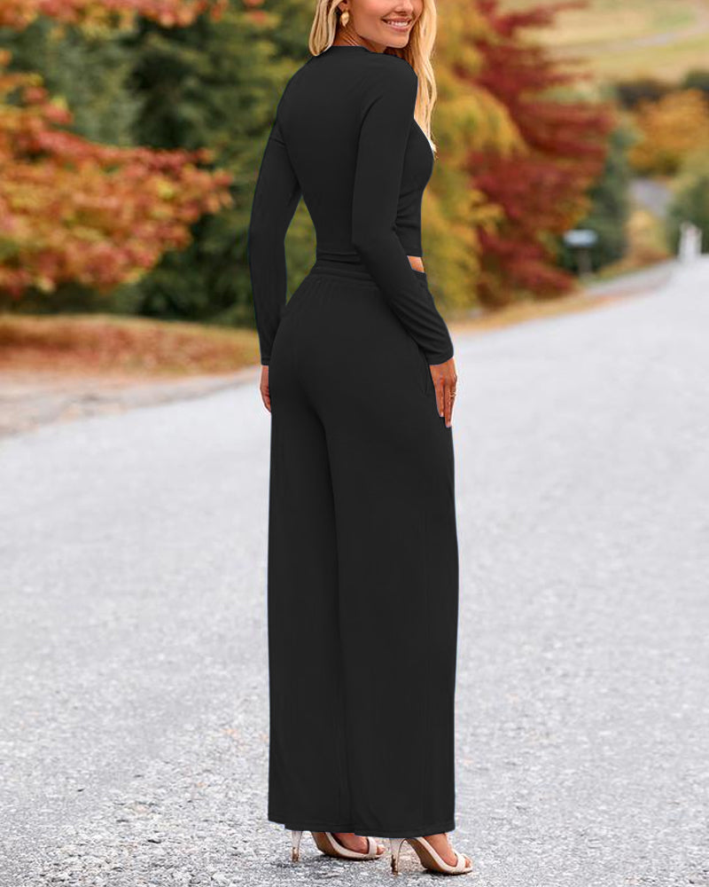 2 Piece Lounge Set with Wide Leg Pants