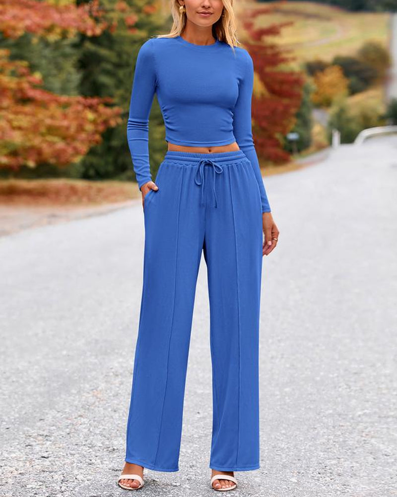 2 Piece Lounge Set with Wide Leg Pants