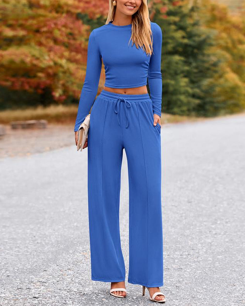 2 Piece Lounge Set with Wide Leg Pants