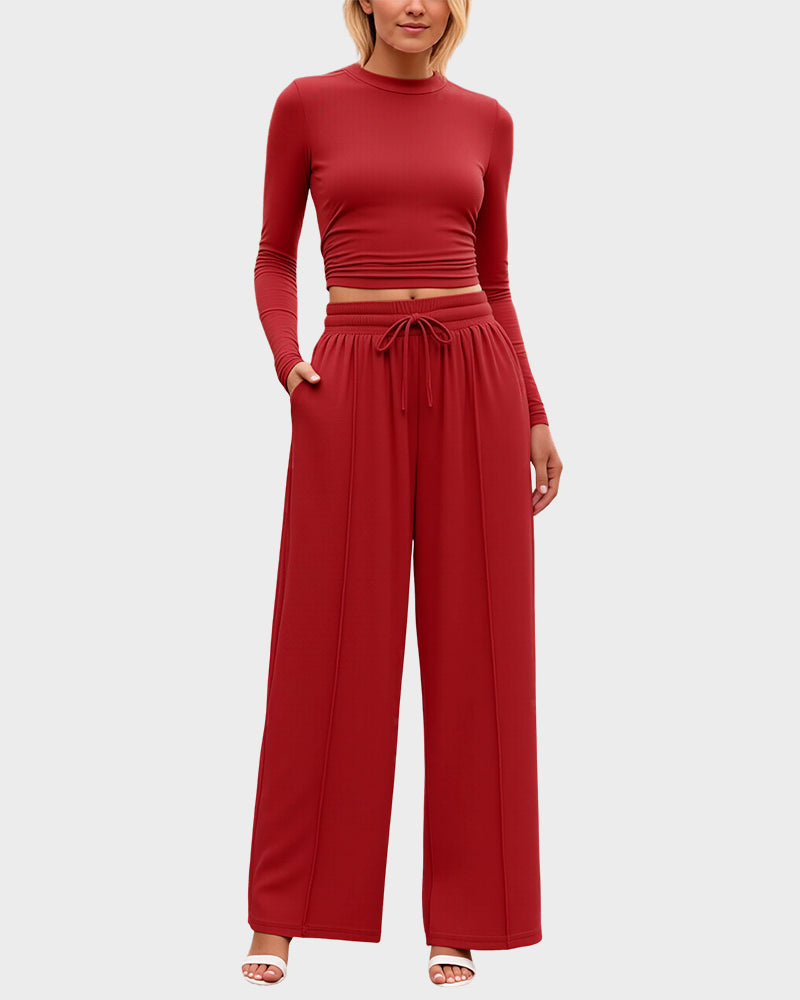 2 Piece Lounge Set with Wide Leg Pants