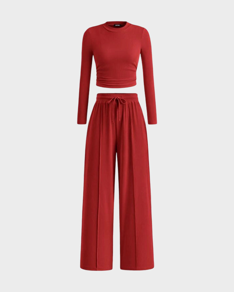 2 Piece Lounge Set with Wide Leg Pants