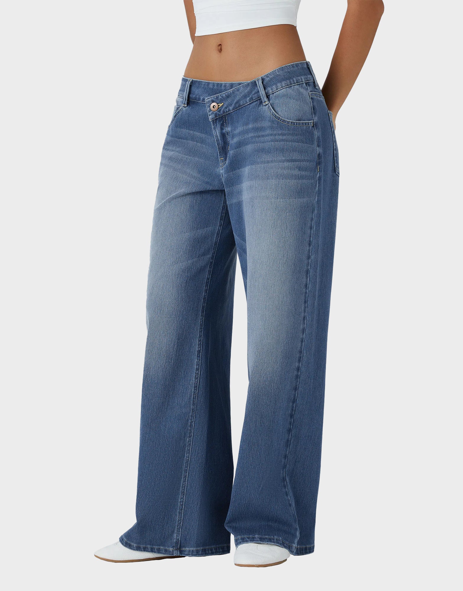 Asymmetric Low Rise Baggy Wide Leg Jeans