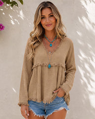 Boho Fringe V-Neck Long-Sleeve Babydoll Blouse