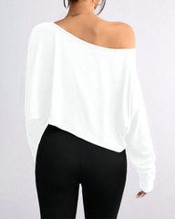 Casual Off-Shoulder Long Sleeve Asymmetrical Crop Top