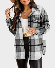 Casual Plaid Flannel Shacket Jacket