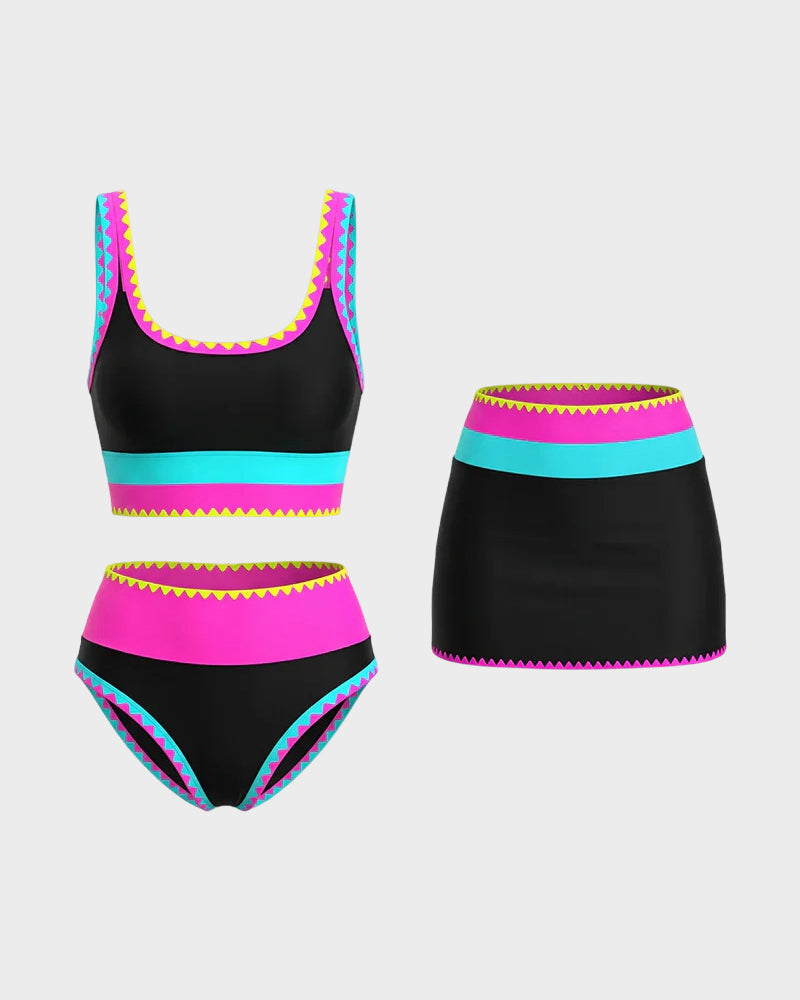 Sporty Colorblock Bikini Set (3-Piece)