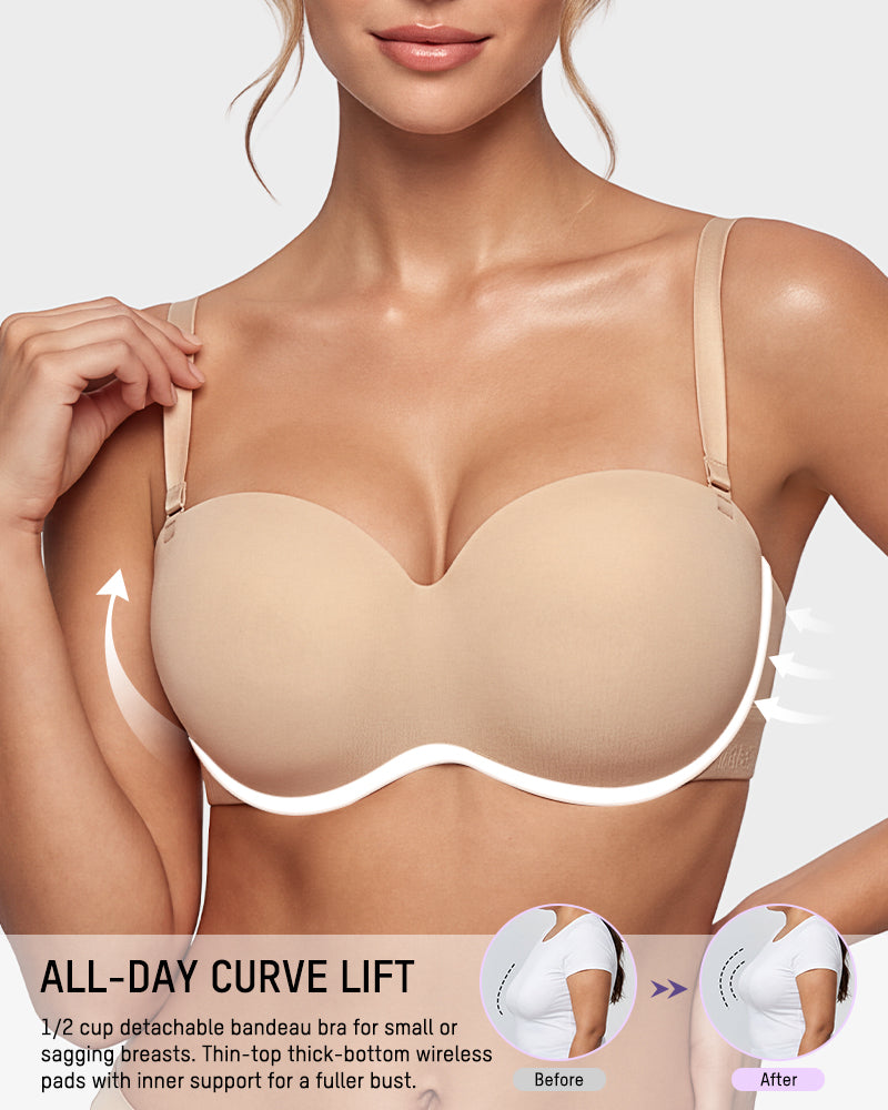 Convertible Strapless Half-Cup Wireless Push-Up Bra
