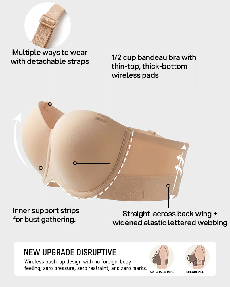 Convertible Strapless Half-Cup Wireless Push-Up Bra