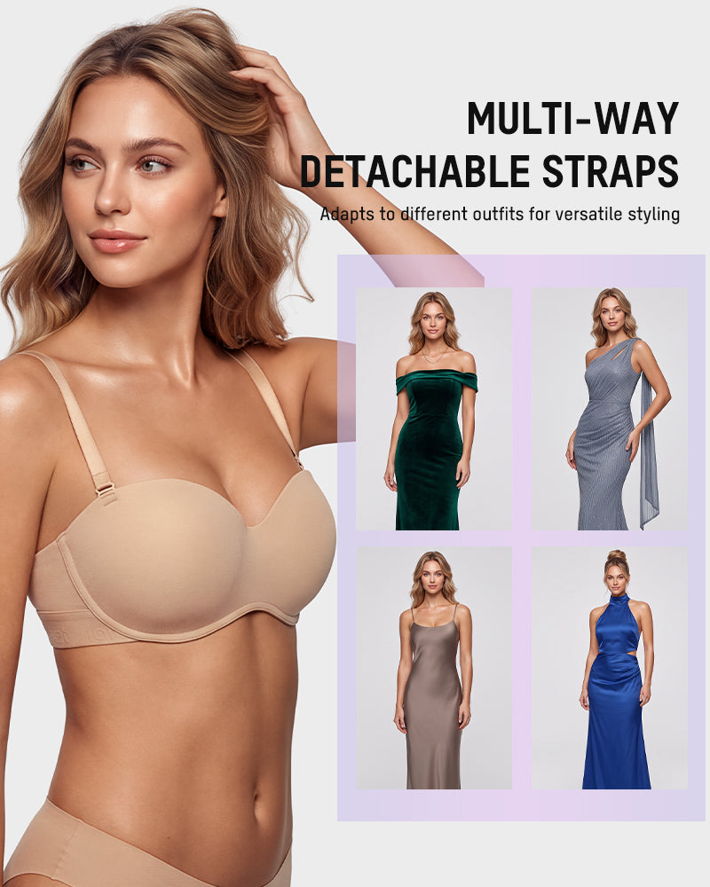 Convertible Strapless Half-Cup Wireless Push-Up Bra