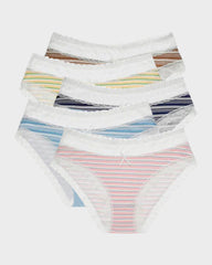 Cotton Seamless Printed Lace Stripe Briefs (5 Pack)