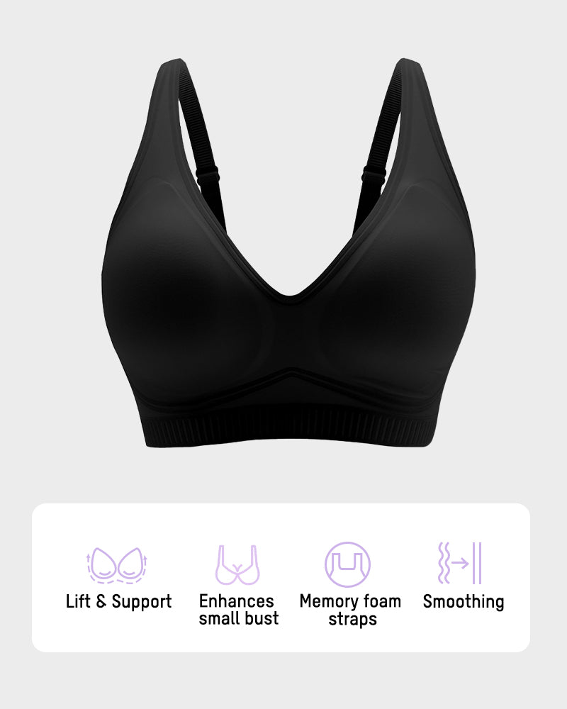 Deep-V Velvet Trim Wireless Push-Up Bra