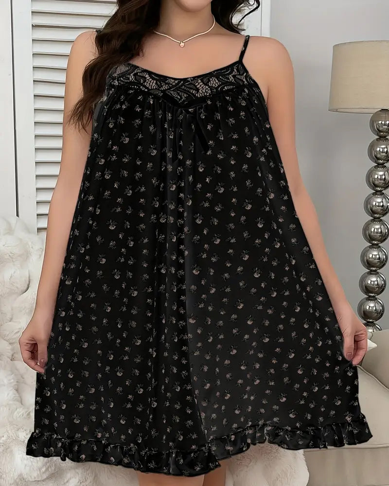 Ditsy Floral Lace-Trimmed Cami Sleep Dress