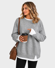 Faux-Layer Rib-Trim Oversized Crewneck Sweatshirt