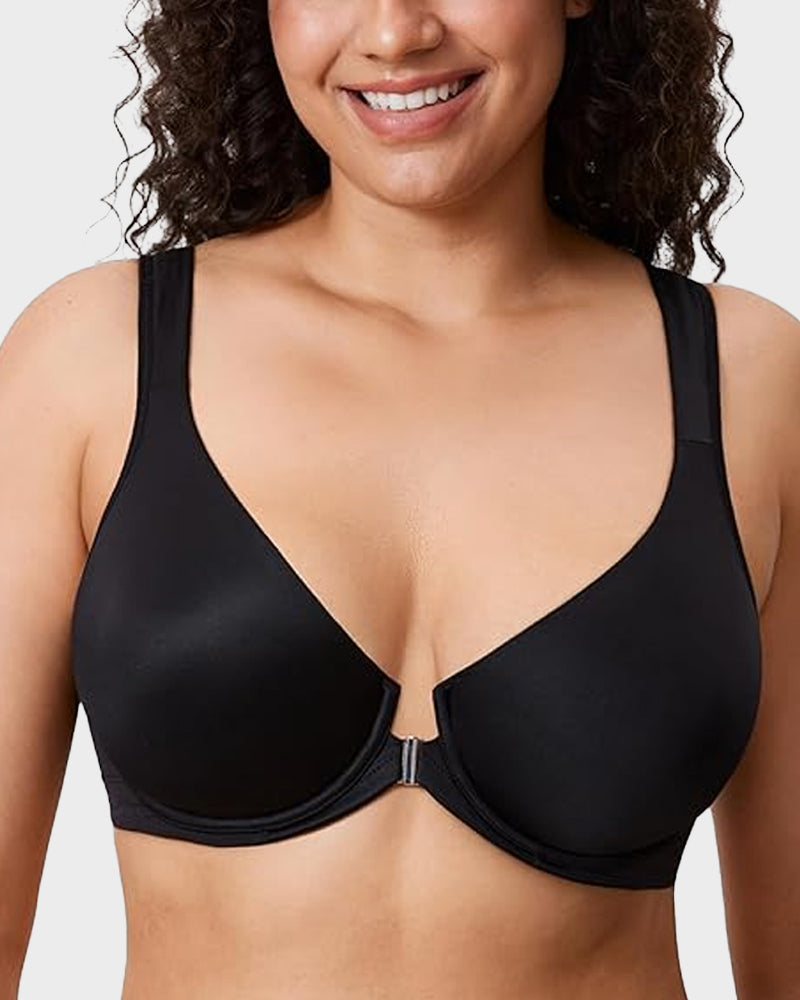 Front Closure Underwire Unlined Back Support Plunge Bra