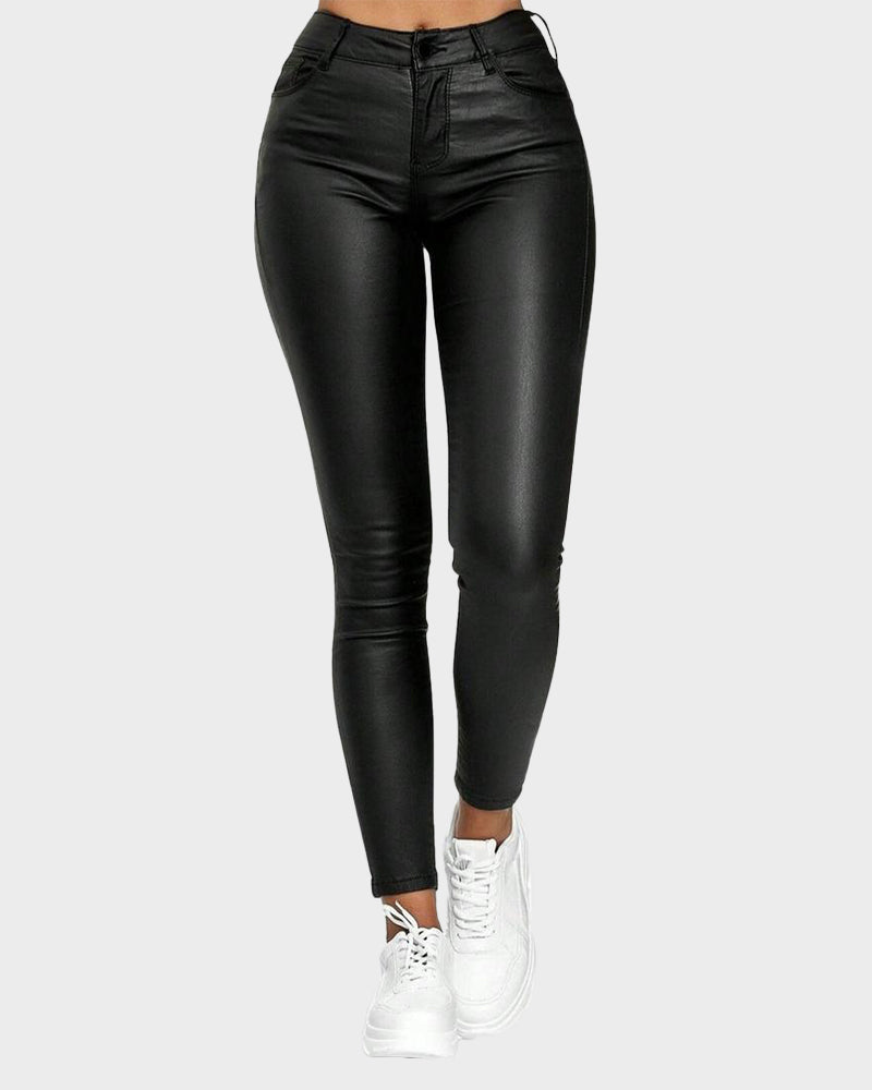High-Waist PU Leather Skinny Pants