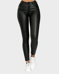 High-Waist PU Leather Skinny Pants