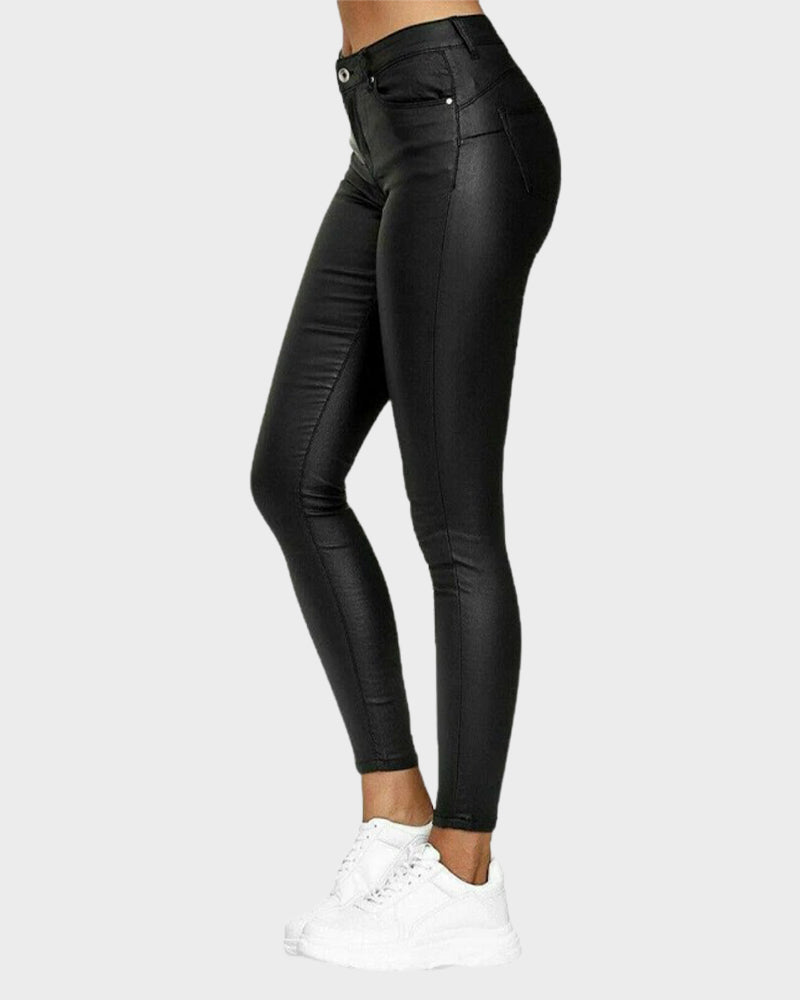 High-Waist PU Leather Skinny Pants