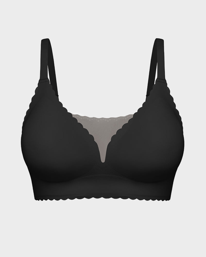 Lace Scalloped Wireless Seamless Push-Up Bra