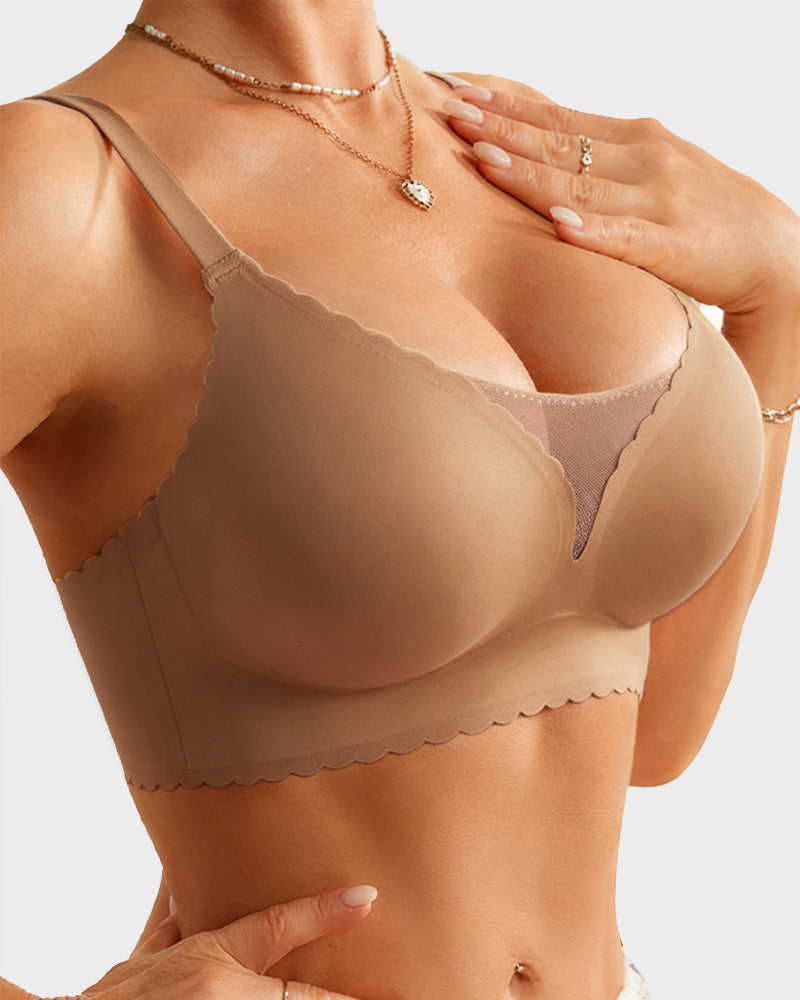 Lace Scalloped Wireless Seamless Push-Up Bra