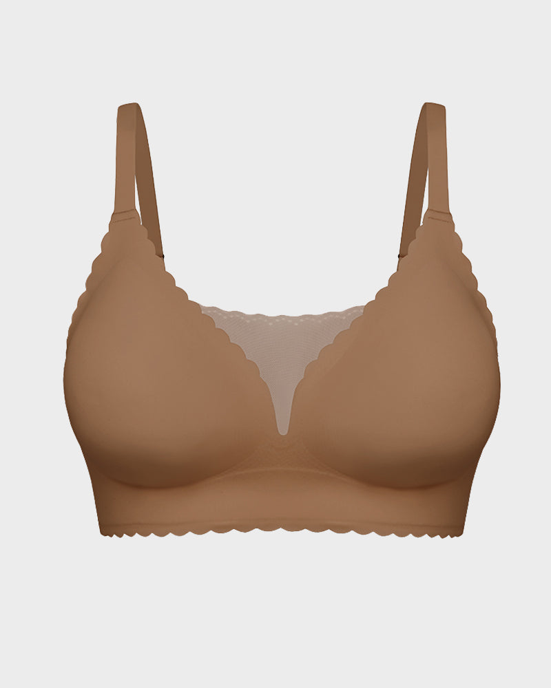 Lace Scalloped Wireless Seamless Push-Up Bra