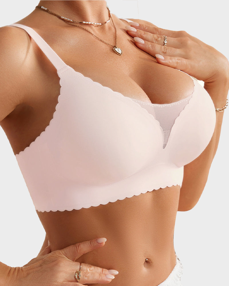 Lace Scalloped Wireless Seamless Push-Up Bra