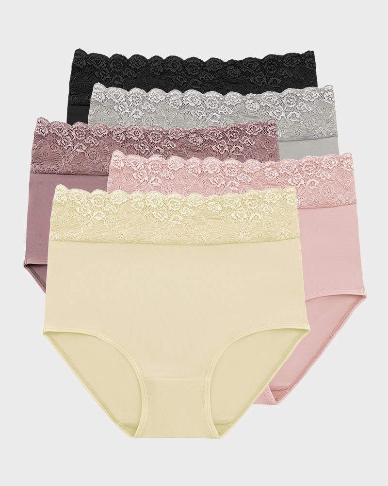 Lace Trim Cotton Hipster Panties (5 Pack)