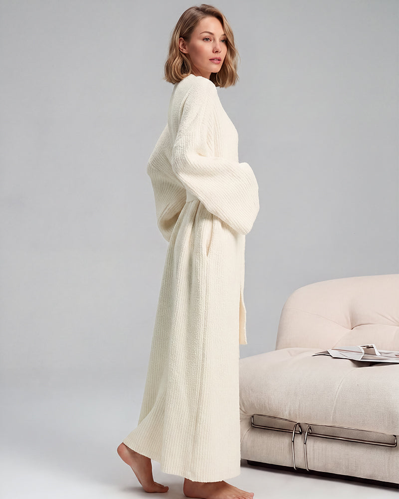 Long Plush Fleece Robe with Pockets