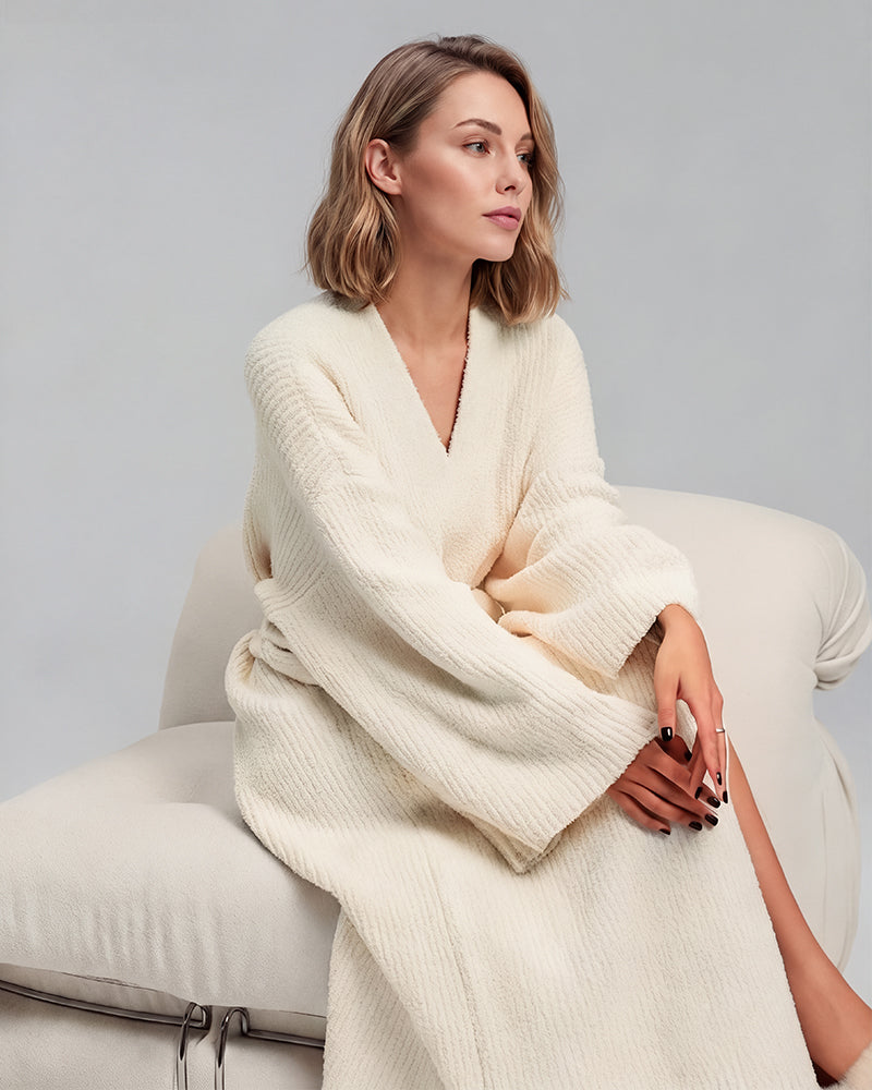 Long Plush Fleece Robe with Pockets