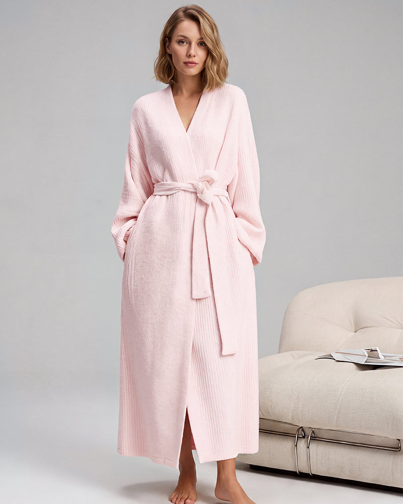 Long Plush Fleece Robe with Pockets
