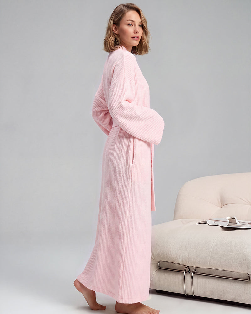 Long Plush Fleece Robe with Pockets